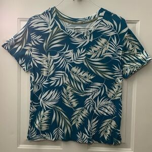 Tropical Leaf Print Short Sleeve Top